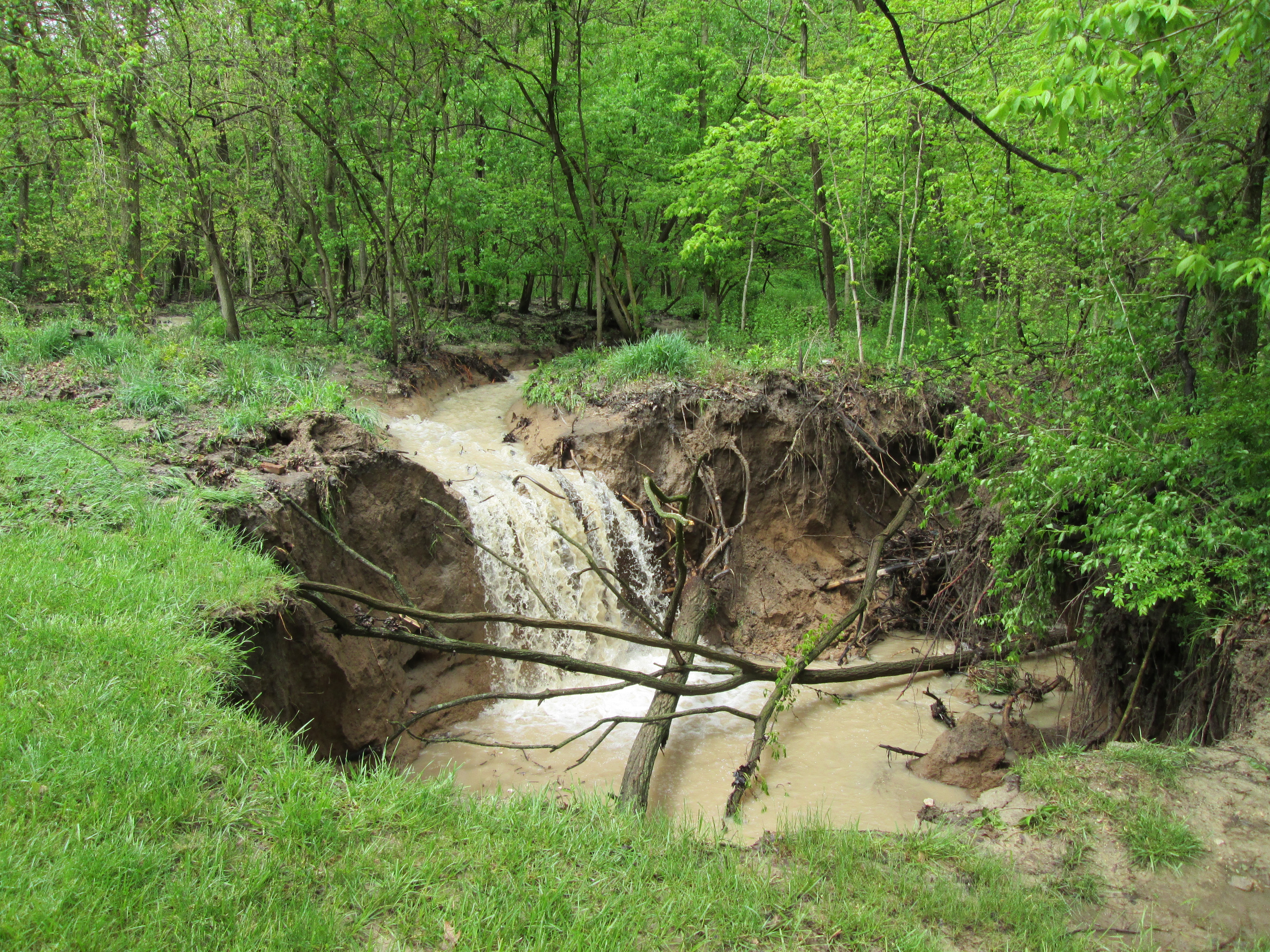 Stormwater flowing, causing erosion