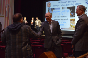 Tri-County's Eric Miller shakes hands with attendees