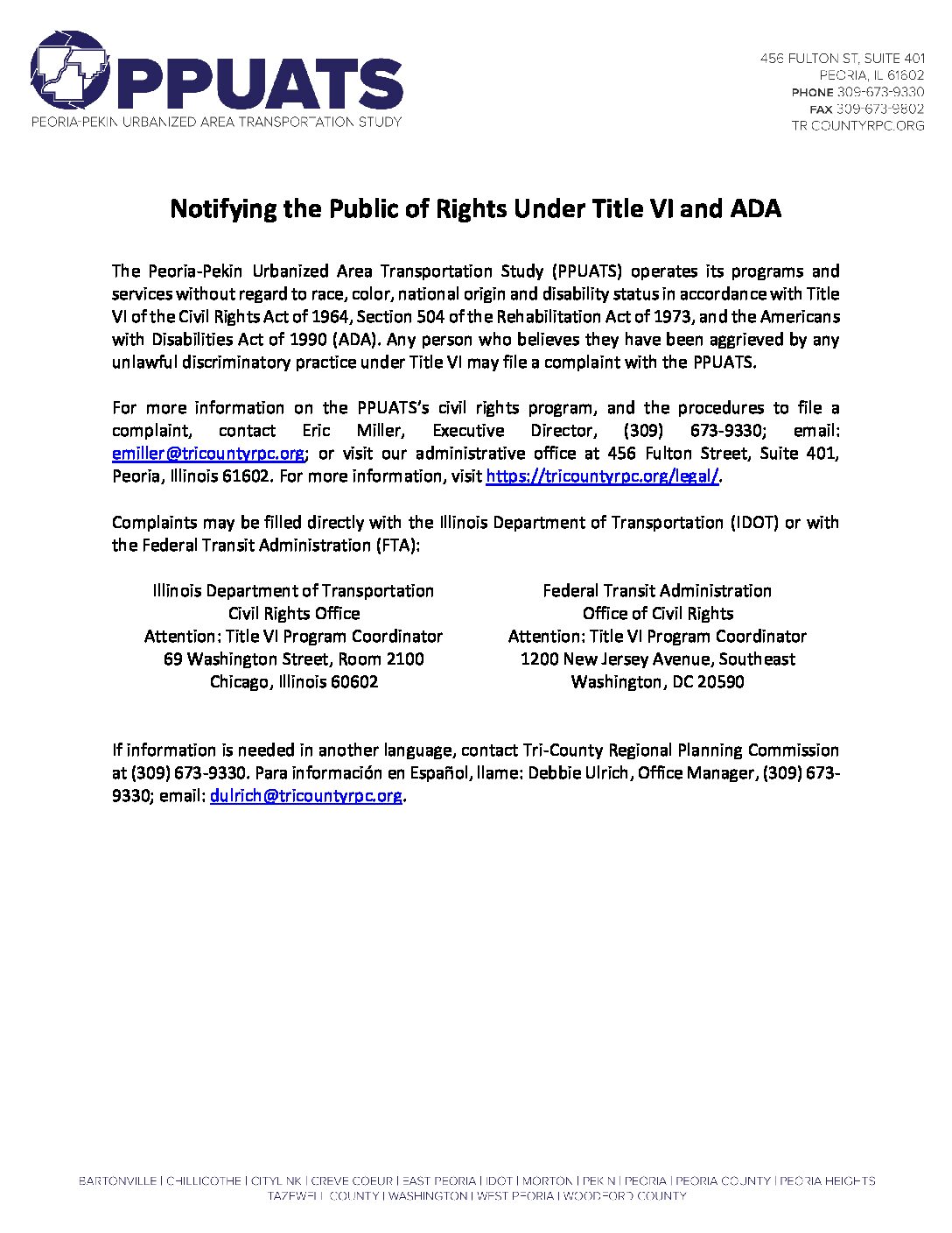 Title VI Public Notice - Tri County Regional Planning Commission